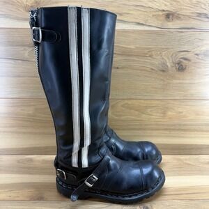 GRIPFAST Cap Hard Toe Tall Back Zip Boots UK 8 US 9 White Stripes Buckles Grunge